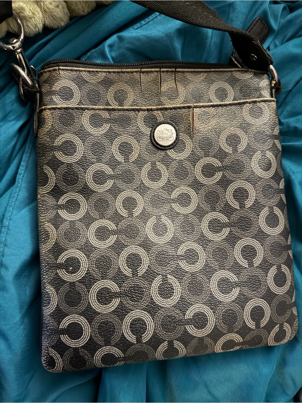 Coach Black Signature 'C' Pattern Messenger Bag